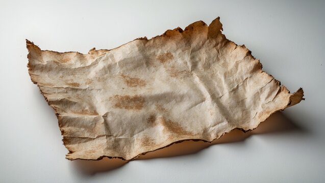 Vintage aged paper with burnt and torn edges on a white background