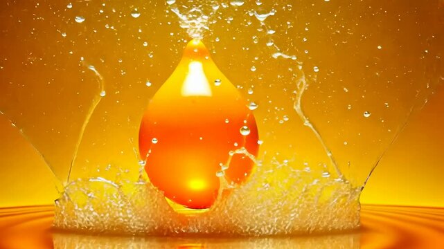 Mango, tropical freshness, fruity aroma. Vibrant colors. Droplet forms from mango juice. Ripples spread on liquid surface. Light reflection enhances visual impact.