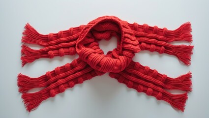 Wool red scarf set against a background.