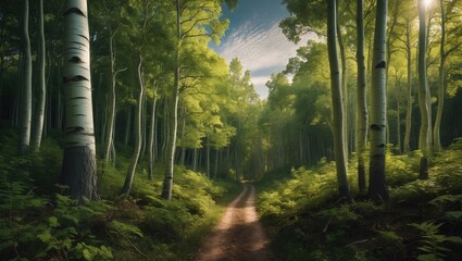 Pathway in the woodland through trees