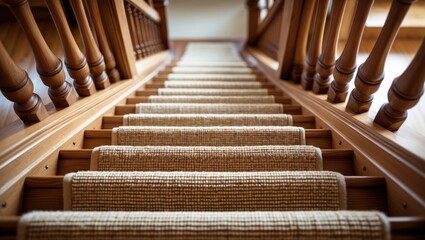 Downward spiral wooden staircase in house interior