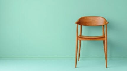Elegant wooden chair against a mint green wall in a minimalist setting.