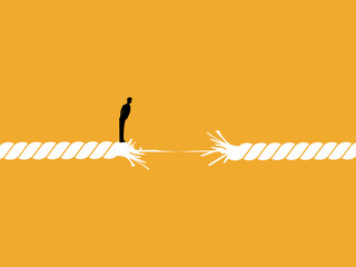 Crisis, Life on the Line, Businessman Stands and Watches Rope Breaking © Yoona