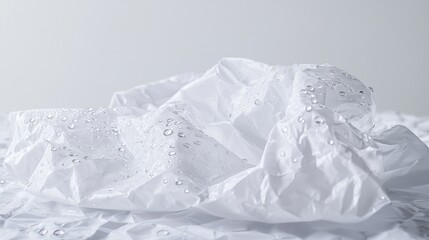 Obraz premium Water droplets rest on crumpled white paper creating an artistic display of texture and light in a minimalist setting