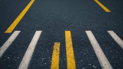 Asphalt road featuring white dividing lines and textured surface from a top view
