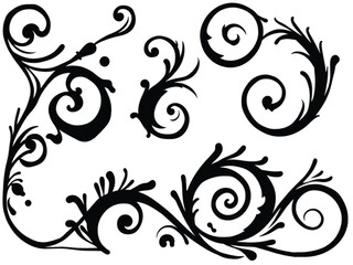 Decorative Swirl and Spiral Vector Elements – Stylish Ornaments for Logos, Tattoos, and Invitations silhouette on white background