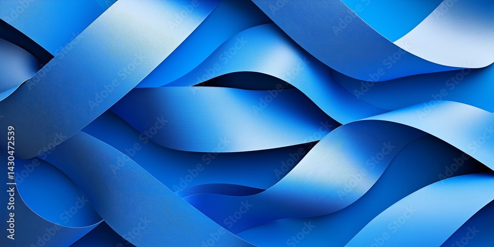 Poster Abstract composition of wavy blue paper strips arranged in an elegant flow creating a sense of movement and depth, perfect for modern design or art projects.