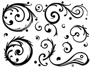 Decorative Swirl and Spiral Vector Elements – Stylish Ornaments for Logos, Tattoos, and Invitations silhouette on white background