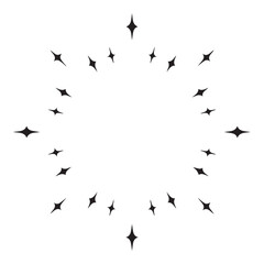 Sparkle star circle frame. Wreath round stardust border for party, birthday decor design. Laurel frame with, cosmic glitter shine. Isolated black flat vector illustration.

