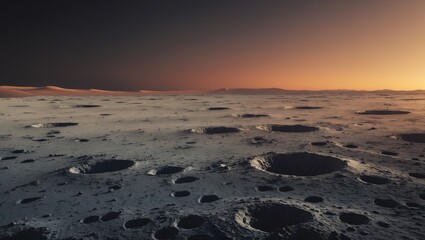 Mars horizon with cratered terrain and rocky landscape