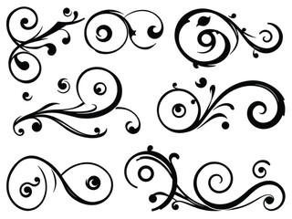 Decorative Swirl and Spiral Vector Elements – Stylish Ornaments for Logos, Tattoos, and Invitations silhouette on white background