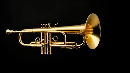 Fototapeta premium Close-up of a golden trumpet with intricate details, showcasing a polished brass instrument. Music concept 