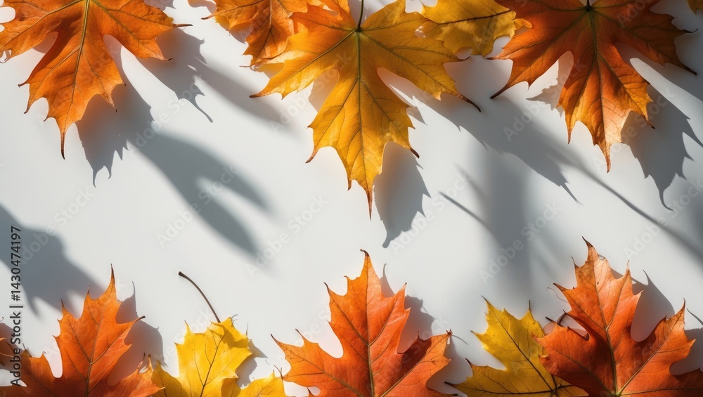 Poster Autumn leaves from maple trees drifting on a shadowed background