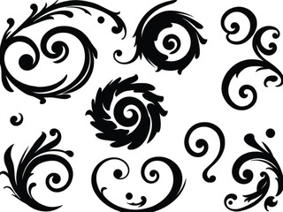 Decorative Swirl and Spiral Vector Elements – Stylish Ornaments for Logos, Tattoos, and Invitations silhouette on white background