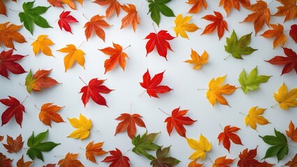 Obraz premium Autumn-themed card featuring vibrant falling leaves on a background