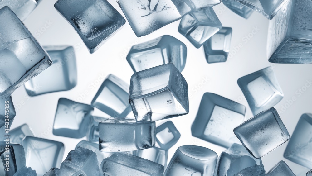 Poster Isolated White Ice Cube Background with Textured Surface