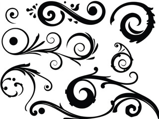 Decorative Swirl and Spiral Vector Elements &ndash; Stylish Ornaments for Logos, Tattoos, and Invitations silhouette on white background