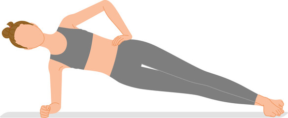 筋トレ：プランクをする若い女性（正しいフォームのサイドプランク）