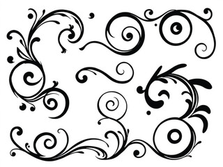 Decorative Swirl and Spiral Vector Elements – Stylish Ornaments for Logos, Tattoos, and Invitations silhouette on white background