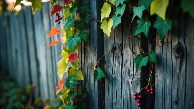 Autumn theme with leaves, berries, and flowers