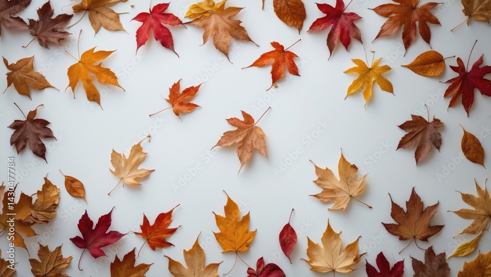 Poster autumn-inspired creative layout featuring dried leaves on a background with fall theme, flat lay, ov