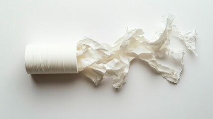 Torn paper rolls created a dynamic texture on a white background during a minimalistic art project