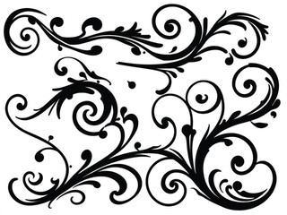 Decorative Swirl and Spiral Vector Elements &ndash; Stylish Ornaments for Logos, Tattoos, and Invitations silhouette on white background