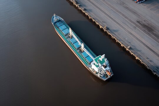 Cargo ship docked at port, showcasing efficient loading operatio