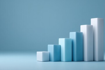 Minimalist bars in shades of blue rise steadily, symbolizing eco