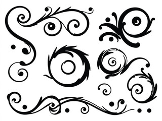 Decorative Swirl and Spiral Vector Elements – Stylish Ornaments for Logos, Tattoos, and Invitations silhouette on white background