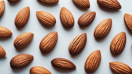 Collection of raw almond pieces showcasing healthy nuts on a white background