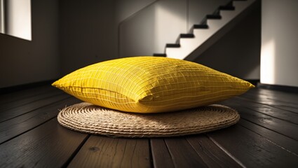 Yellow pillow in a room as a striking accent.