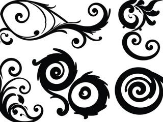 Decorative Swirl and Spiral Vector Elements – Stylish Ornaments for Logos, Tattoos, and Invitations silhouette on white background