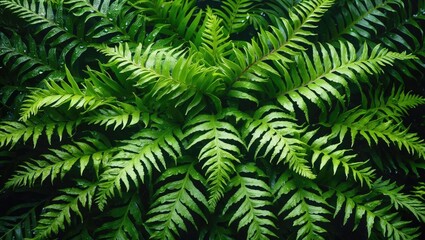 Vibrant green Ostrich Fern or Shuttlecock Fern leaves layered together