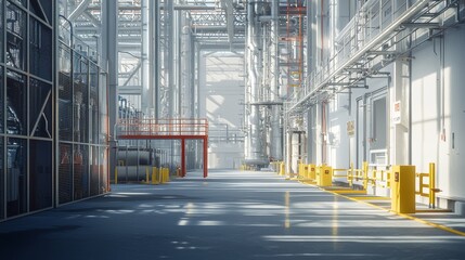 Fototapeta premium Industrial facility interior showcasing modern architecture and organized workspaces in bright lighting