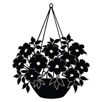 black hanging basket flowers silhouette clip art preview