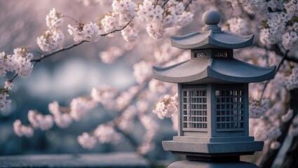 Cherry blossom background with lanterns during spring in Japan