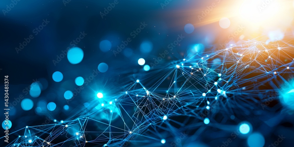 Poster Futuristic Blue Circuit Board Design with Digital Connections and Data Flow Representing Technology and Innovation in Electronics and Computing