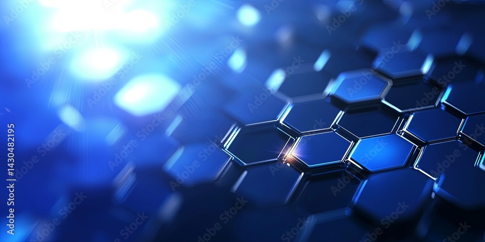 Poster Futuristic digital technology background with abstract lines, hexagons, and data visualizations on a dark blue backdrop