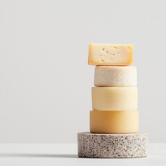 cheese day concept. Stack of various cheeses on a minimalist background. isolated on white background
