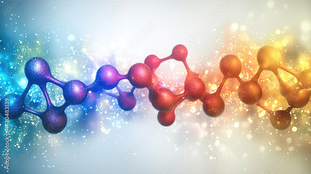 Leinwandbilder vibrant molecular structure with colorful atoms and sparkling effects, representing scientific innov