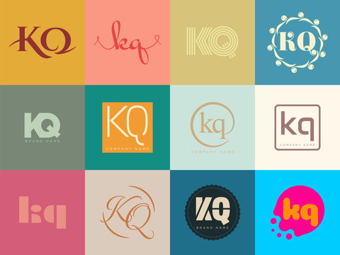 KQ logo company template. Letter k and q logotype. Set different classic serif lettering and modern bold text with design elements. Initial font typography.