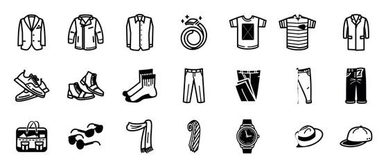 Man clothes icon set Mens Wear Icons - Acme Series, Mens Formal Wear Silhouette Icons, vector illustration