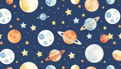Space Planets and Moons Pattern