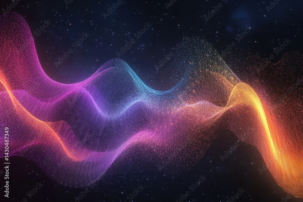 Poster colorful sound waves creating a vibrant visual display in a dark space background