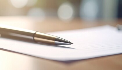A close-up of a sleek pen resting on a sheet of paper, conveying a sense of professionalism and readiness for writing or signing documents.