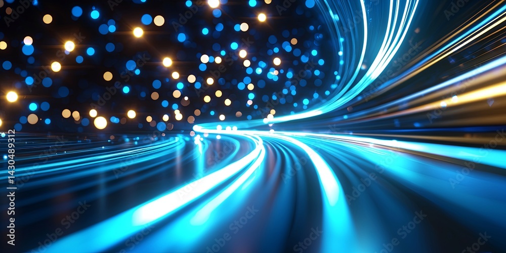 Aufkleber Abstract background of glowing lines and dots in a digital space, illustrating concepts of connectivity, technology, and data visualization in blue tones