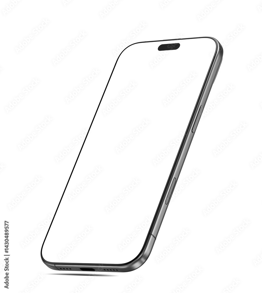 Wall mural angled view of a modern smartphone with a blank screen on a white background. 3d render