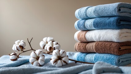Close-up of soft terry towels stacked in a bathroom setting with minimalistic design