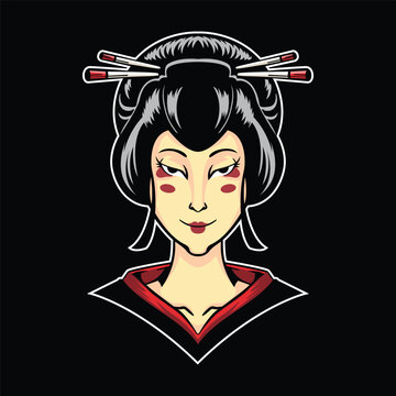 Geisha illustration on Black isolated background